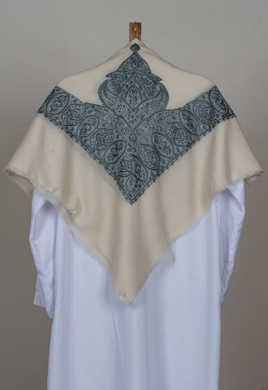 Ivory Slate Rumal — Sozni Hand Embroidered
