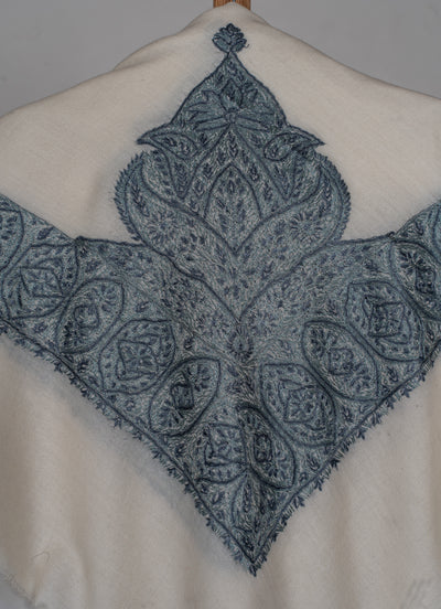Ivory Slate Rumal — Sozni Hand Embroidered