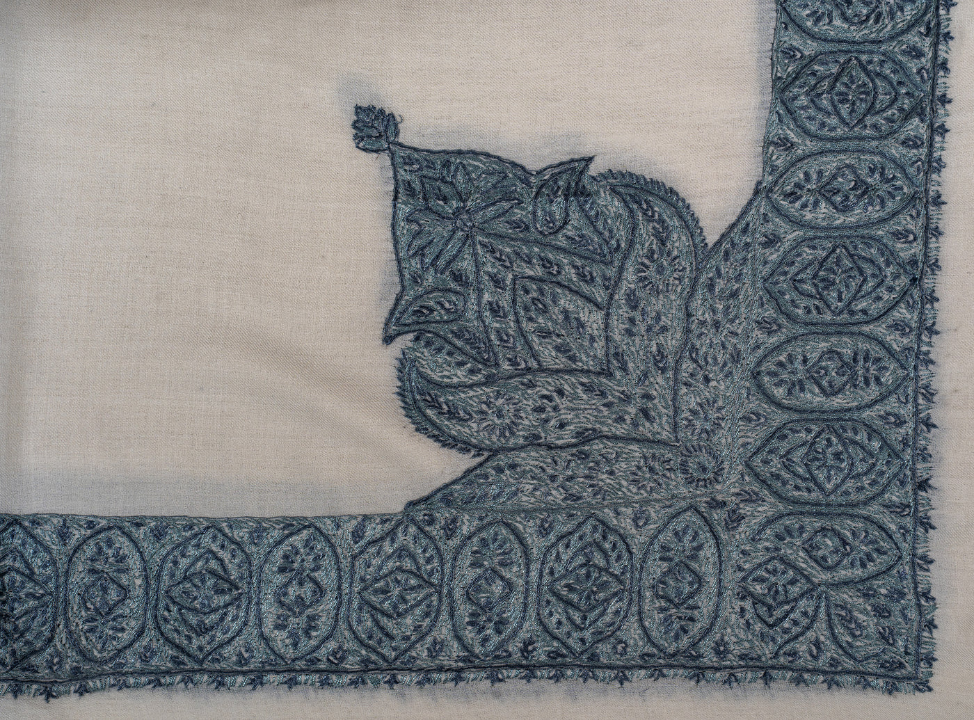 Ivory Slate Rumal — Sozni Hand Embroidered