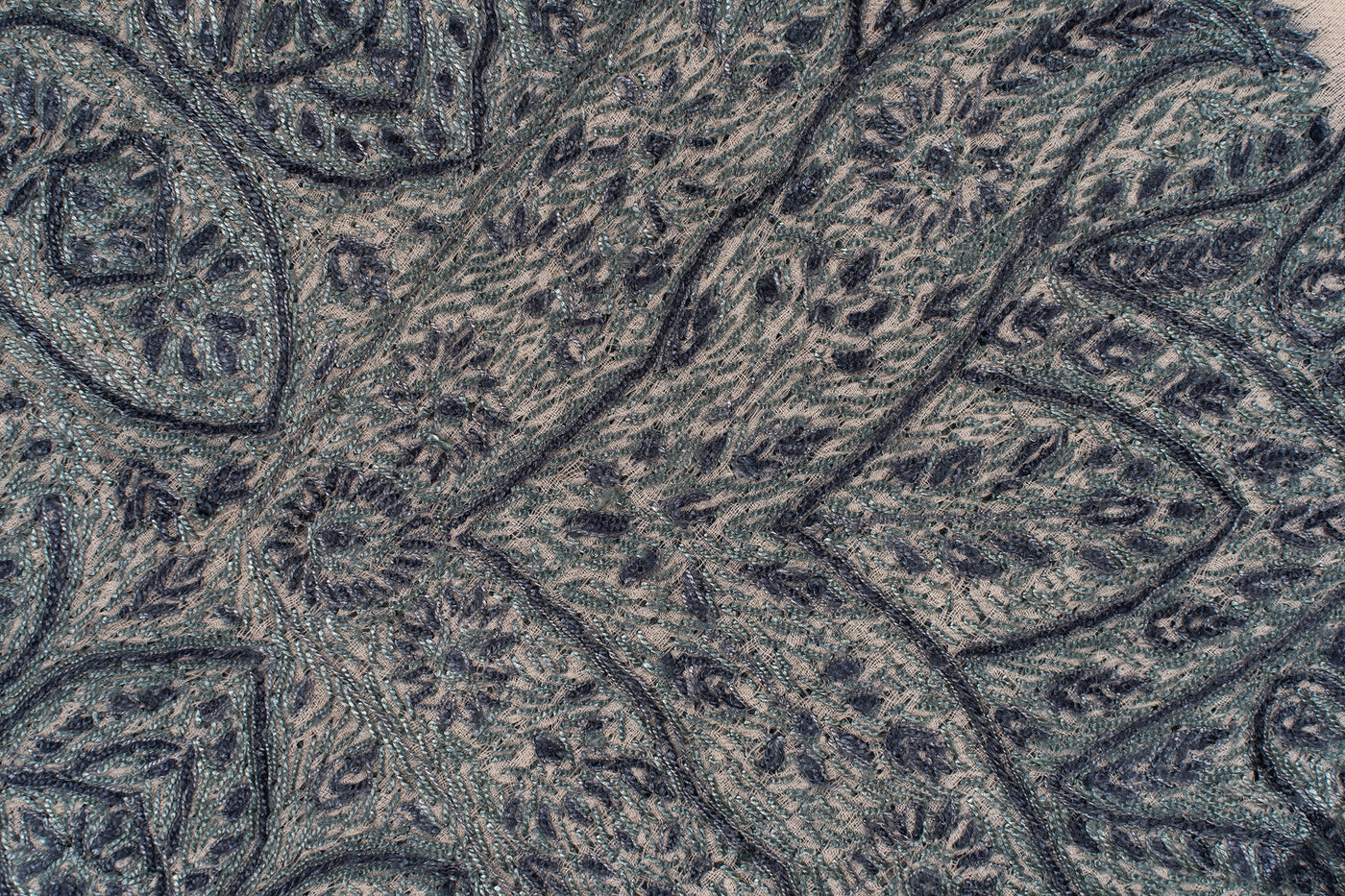 Ivory Slate Rumal — Sozni Hand Embroidered