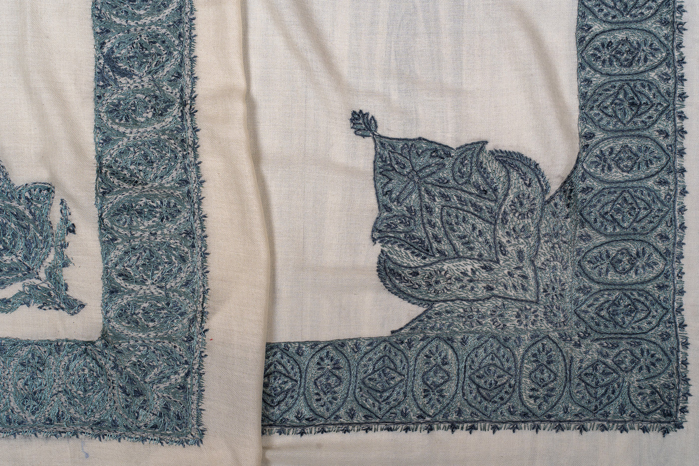 Ivory Slate Rumal — Sozni Hand Embroidered