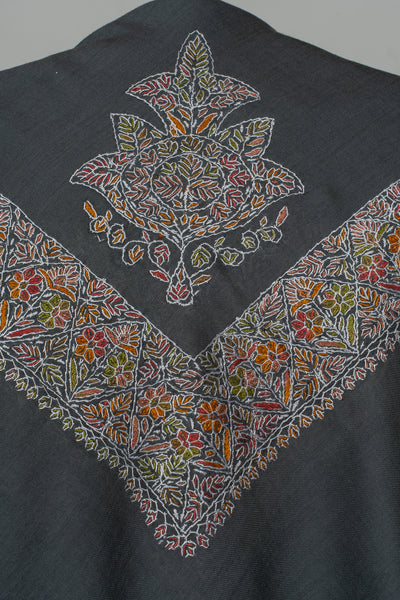 Charcoal Garden Rumal — Sozni Hand Embroidered