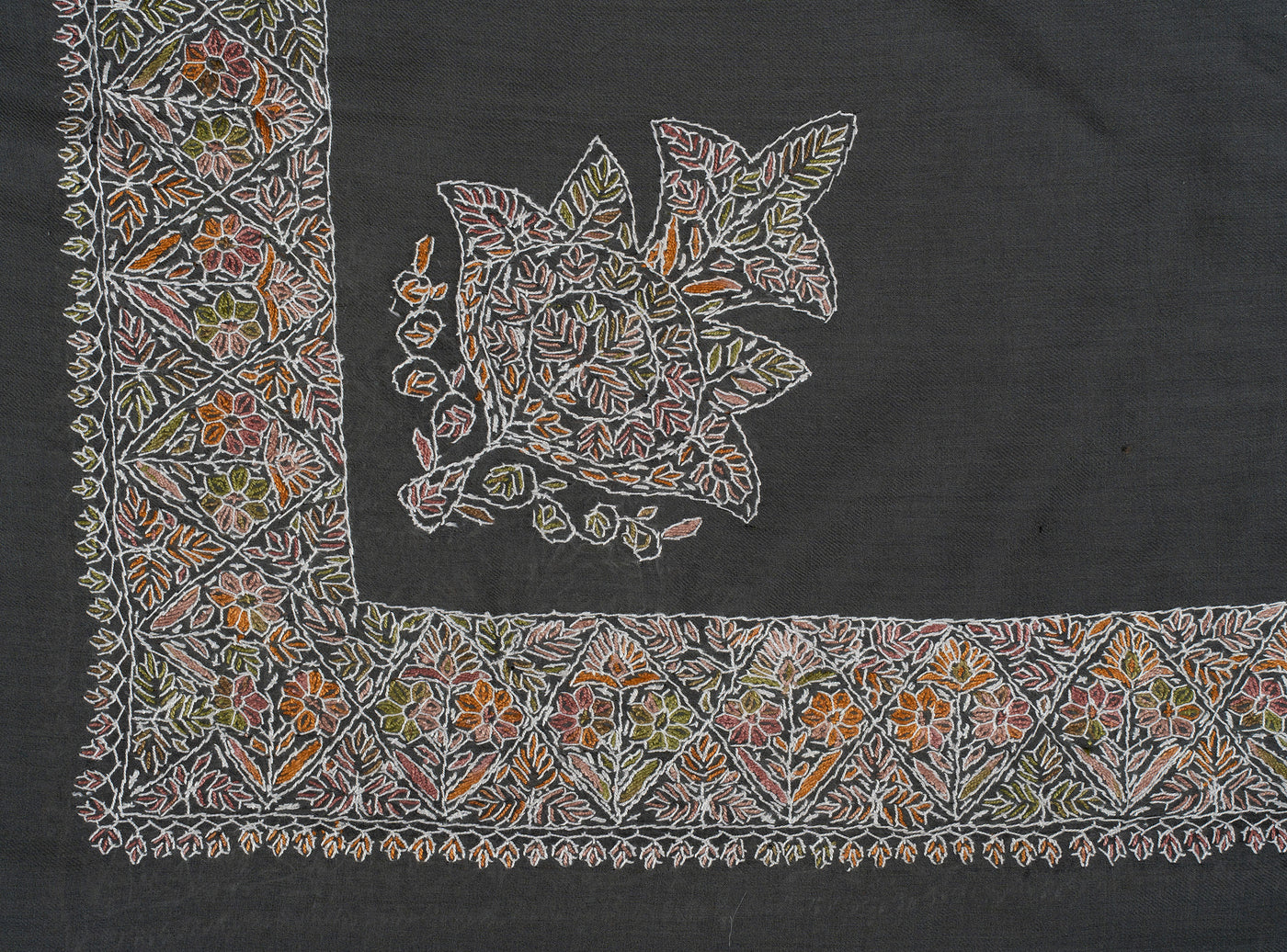 Charcoal Garden Rumal — Sozni Hand Embroidered