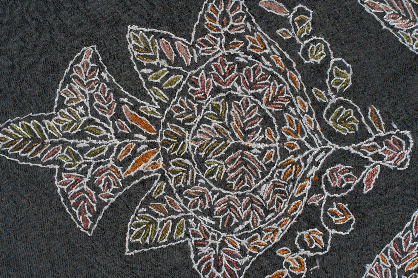 Charcoal Garden Rumal — Sozni Hand Embroidered