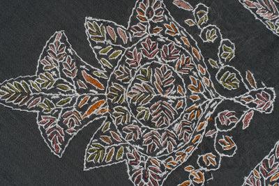Charcoal Garden Rumal — Sozni Hand Embroidered