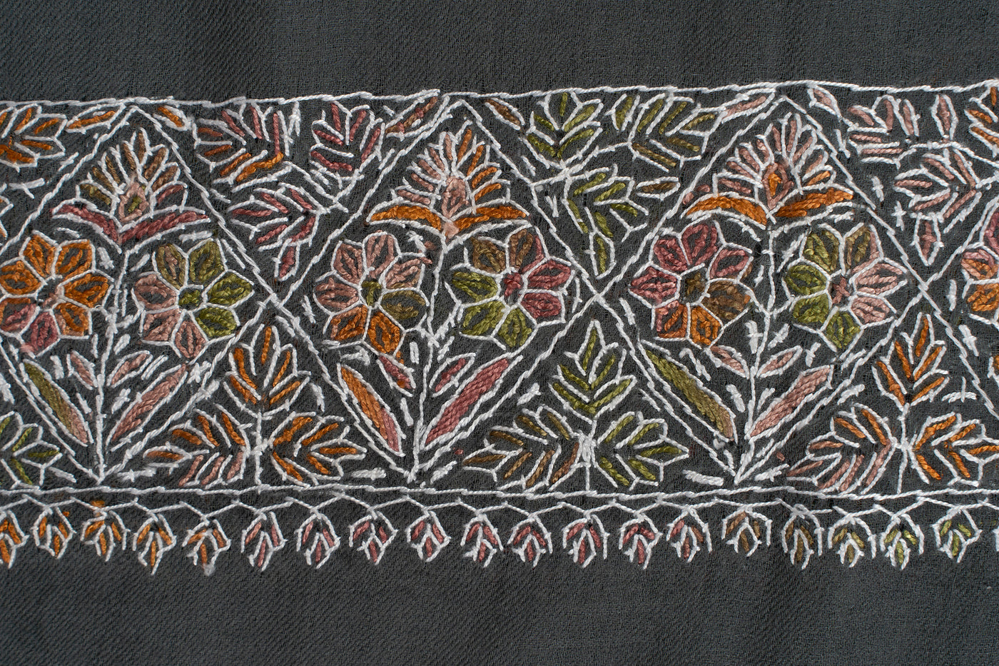Charcoal Garden Rumal — Sozni Hand Embroidered