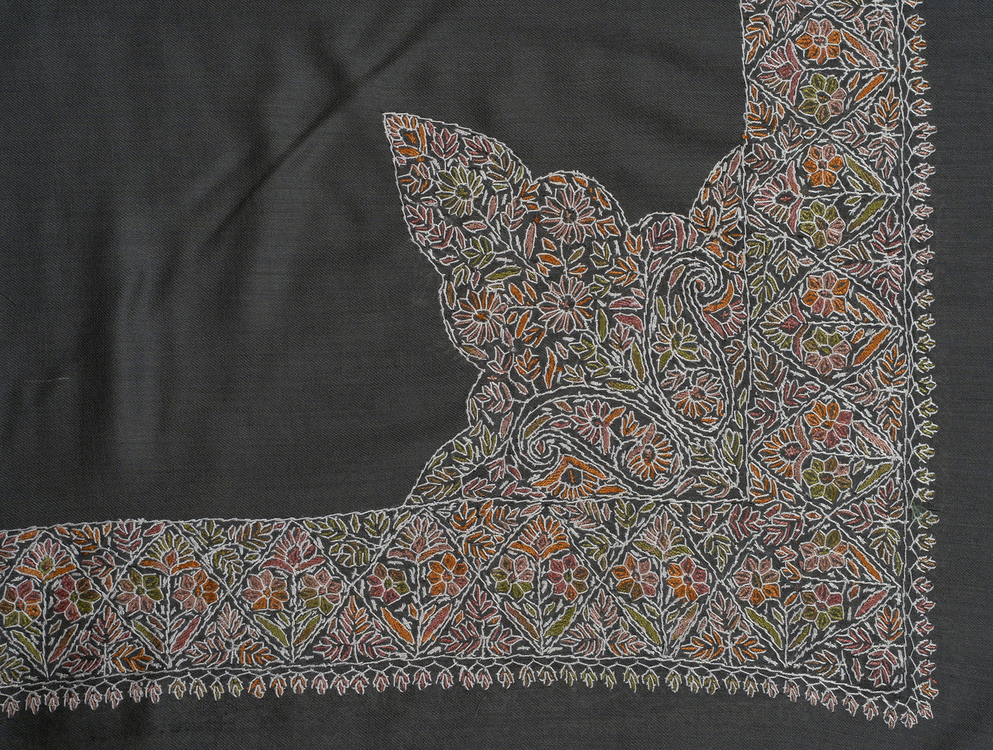 Charcoal Garden Rumal — Sozni Hand Embroidered