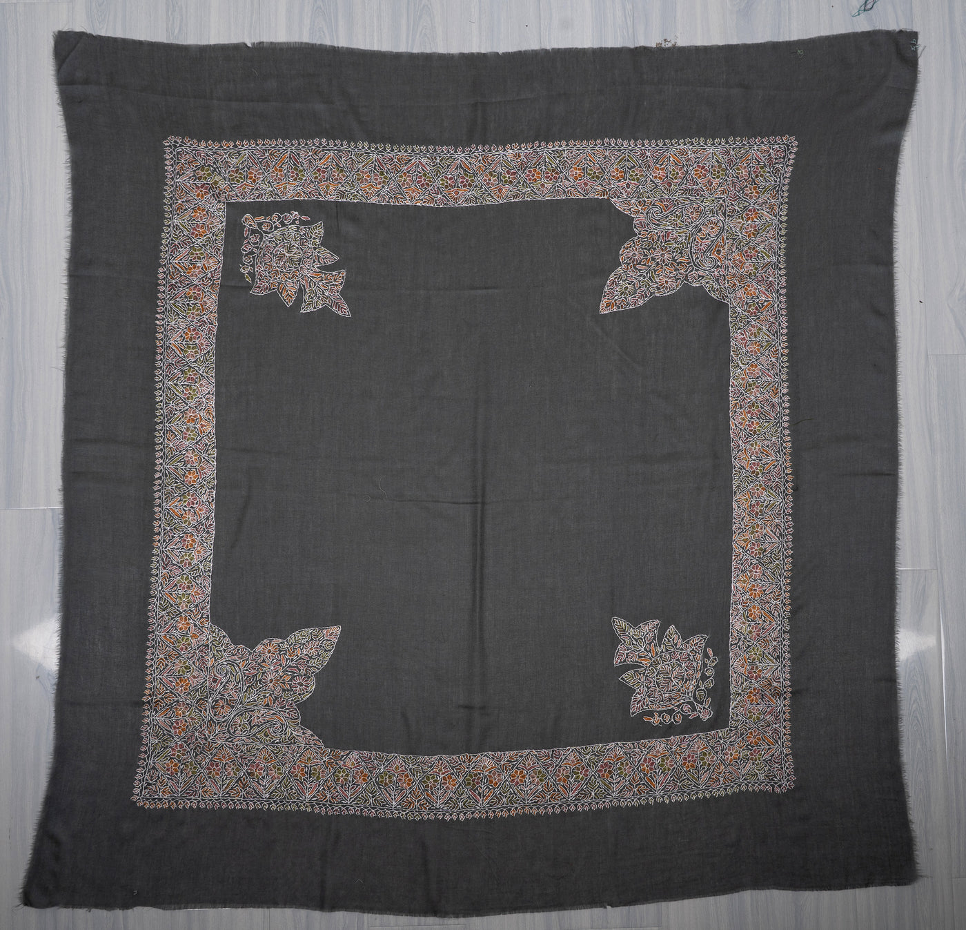 Charcoal Garden Rumal — Sozni Hand Embroidered