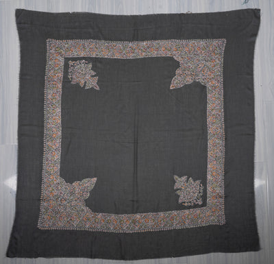Charcoal Garden Rumal — Sozni Hand Embroidered