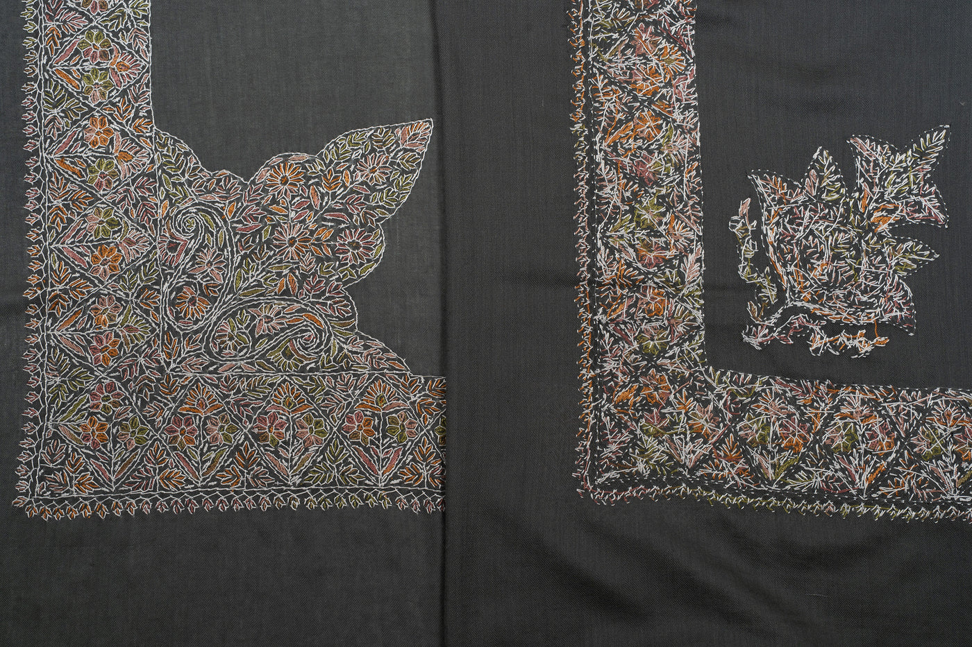 Charcoal Garden Rumal — Sozni Hand Embroidered