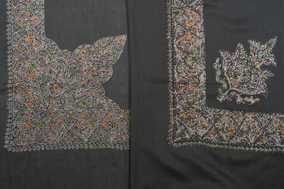Charcoal Garden Rumal — Sozni Hand Embroidered