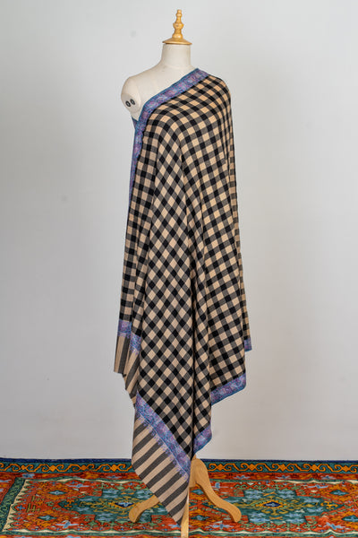 Classic Checks Hand-Embroidered Sozni Merino Wool Wrap