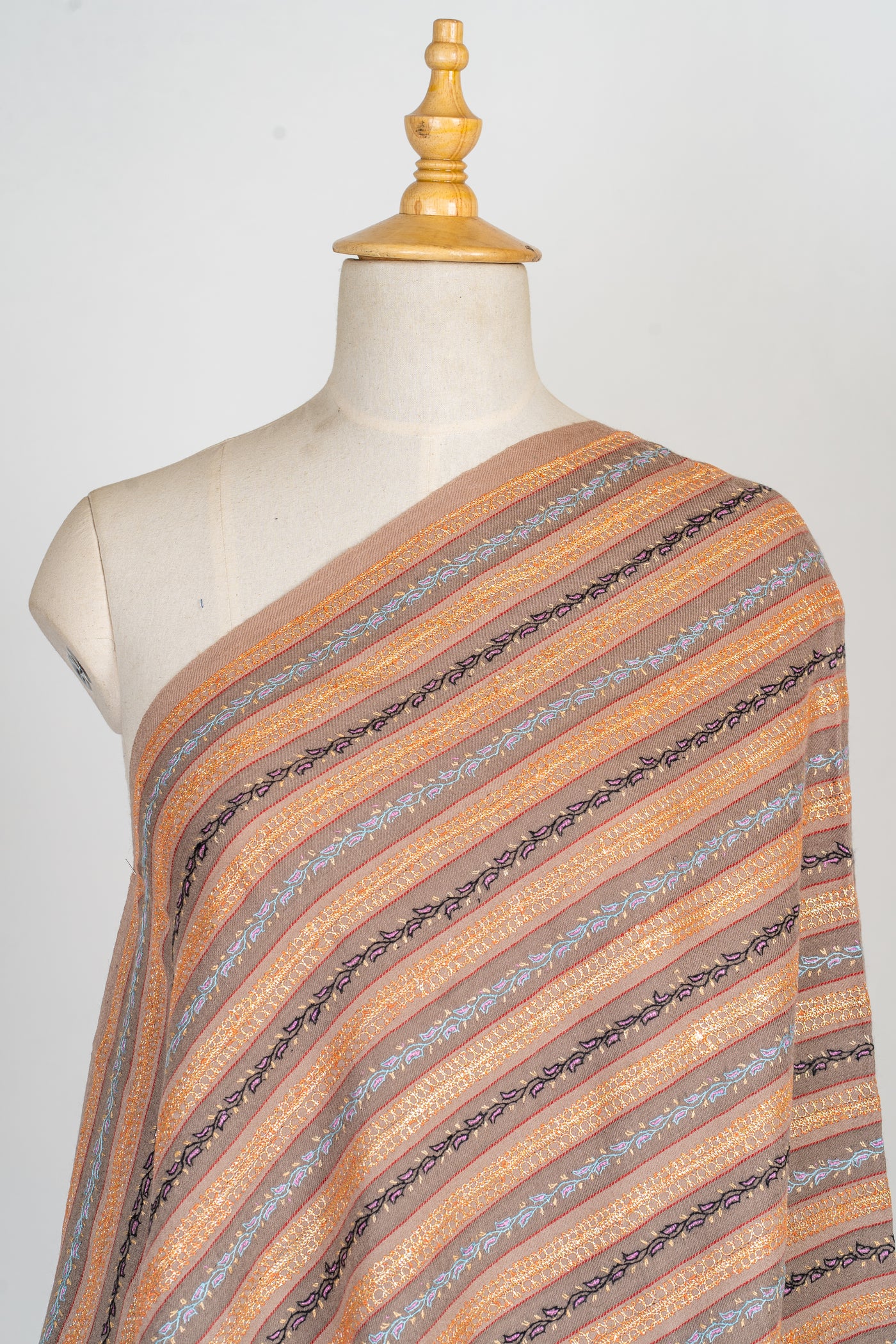 Striped Grace Hand-Embroidered Tilla & Sozni Merino Wool Shawl