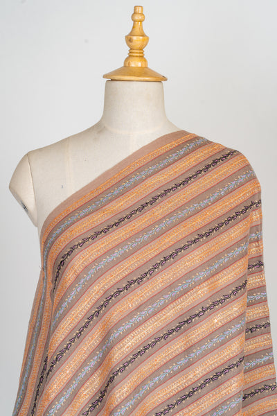 Striped Grace Hand-Embroidered Tilla & Sozni Merino Wool Shawl