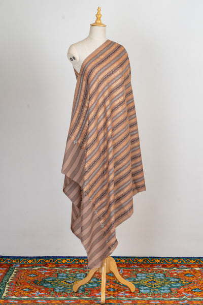 Striped Grace Hand-Embroidered Tilla & Sozni Merino Wool Shawl