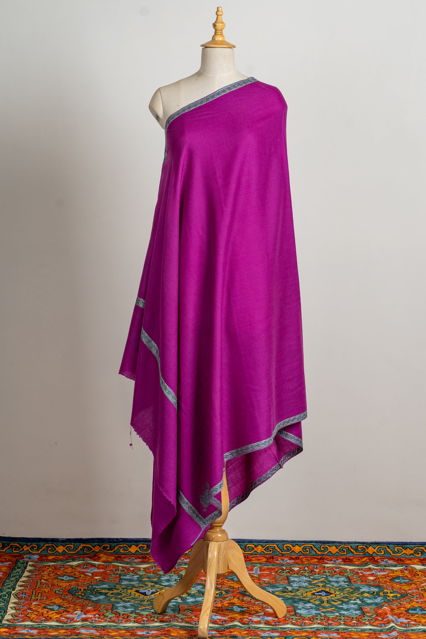 Regal Plum Hand-Embroidered Sozni Merino Wool Stole