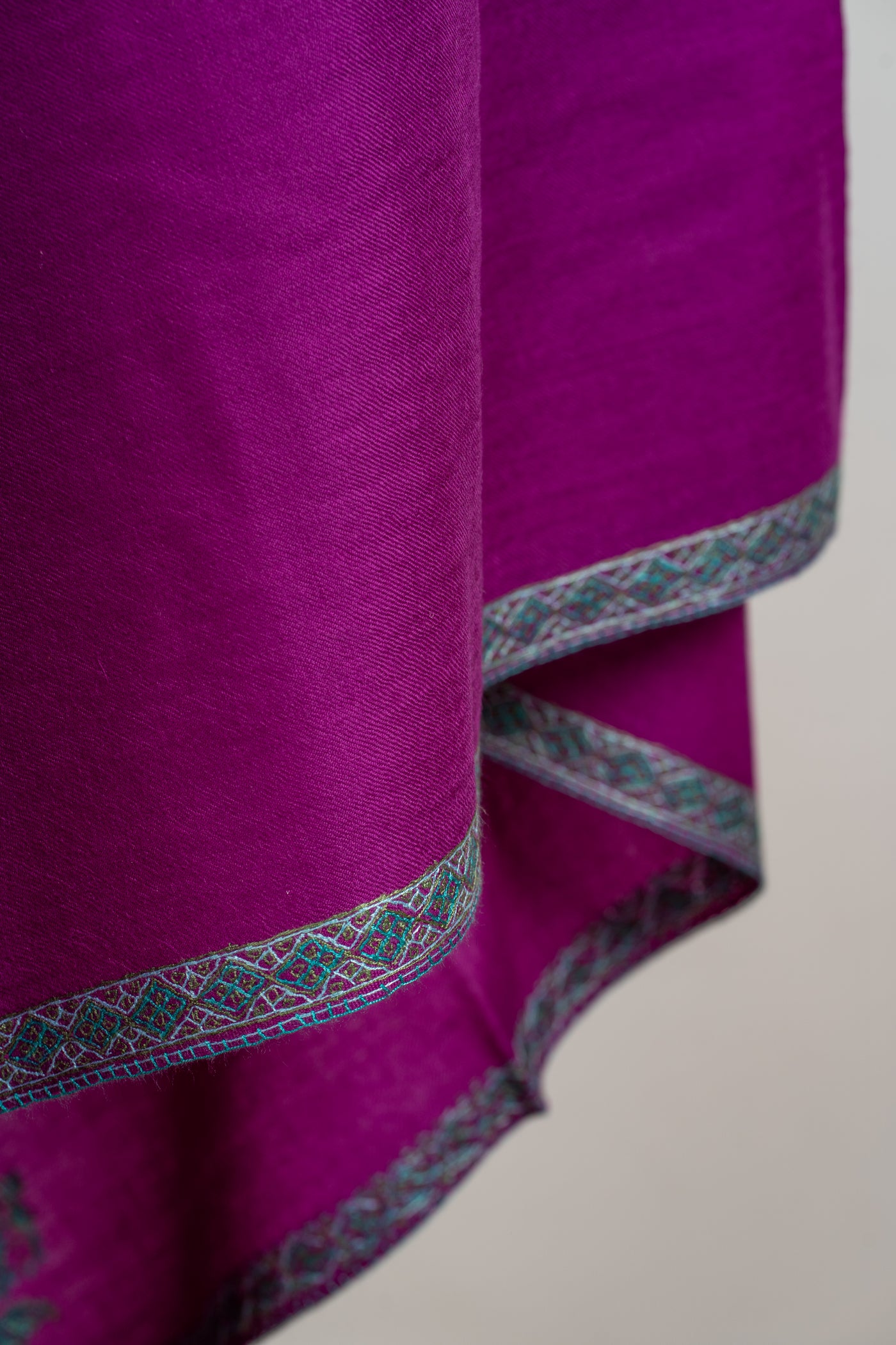 Regal Plum Hand-Embroidered Sozni Merino Wool Stole