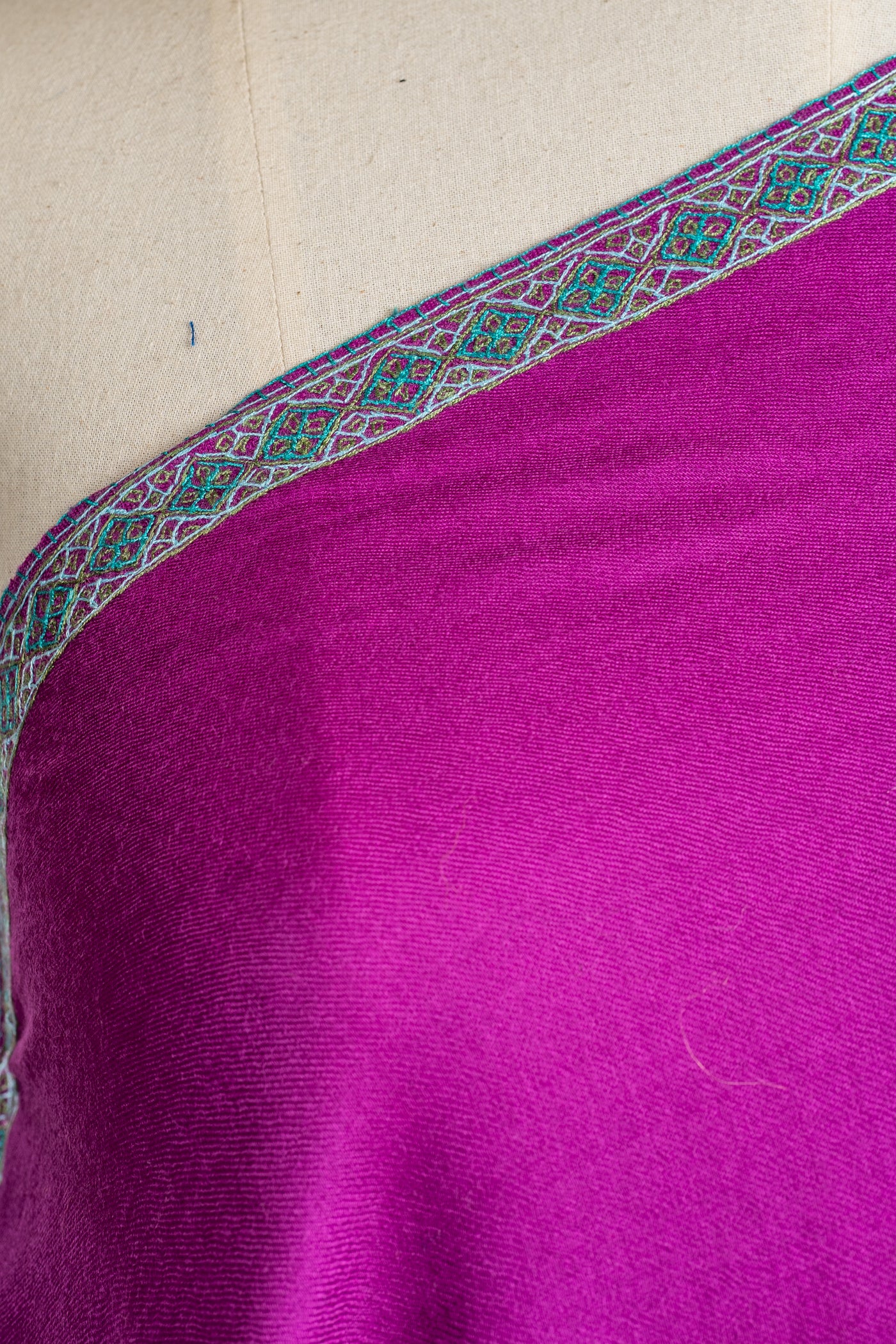 Regal Plum Hand-Embroidered Sozni Merino Wool Stole