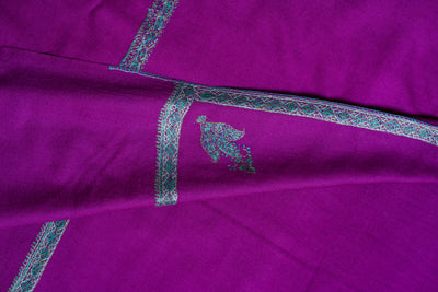 Regal Plum Hand-Embroidered Sozni Merino Wool Stole