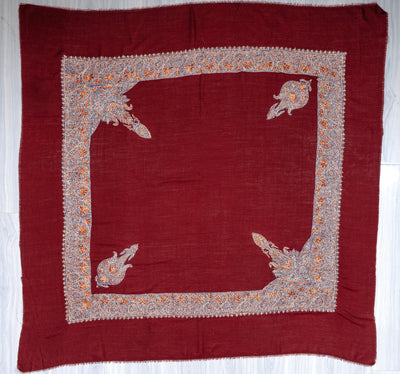 Crimson Blossom Rumal — Sozni Hand Embroidered