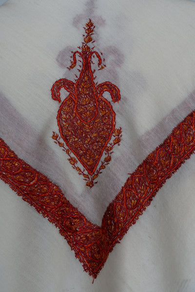 Ivory Flame Rumal — Sozni Hand Embroidered