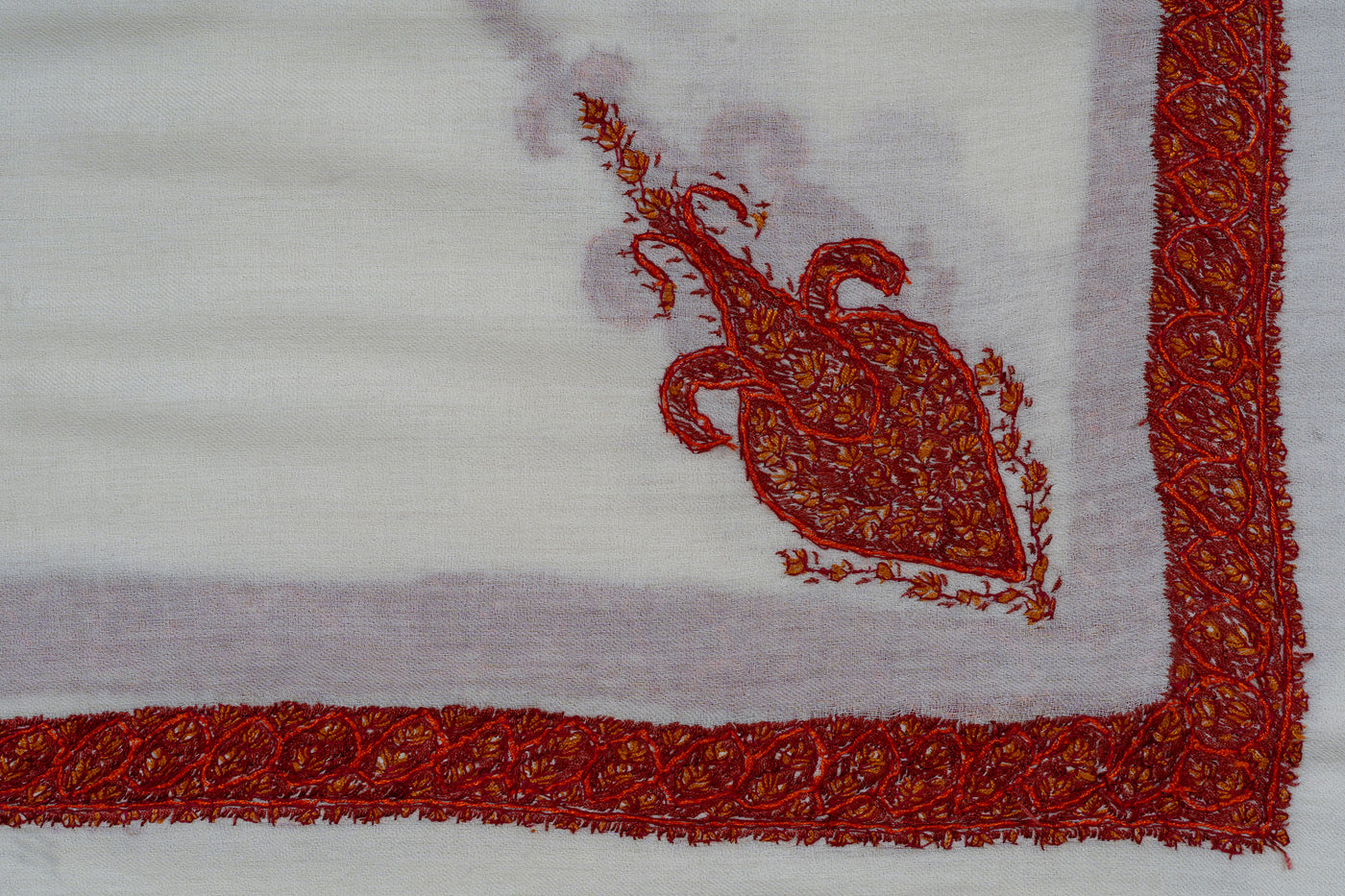 Ivory Flame Rumal — Sozni Hand Embroidered
