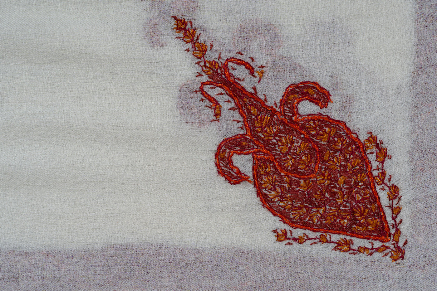Ivory Flame Rumal — Sozni Hand Embroidered