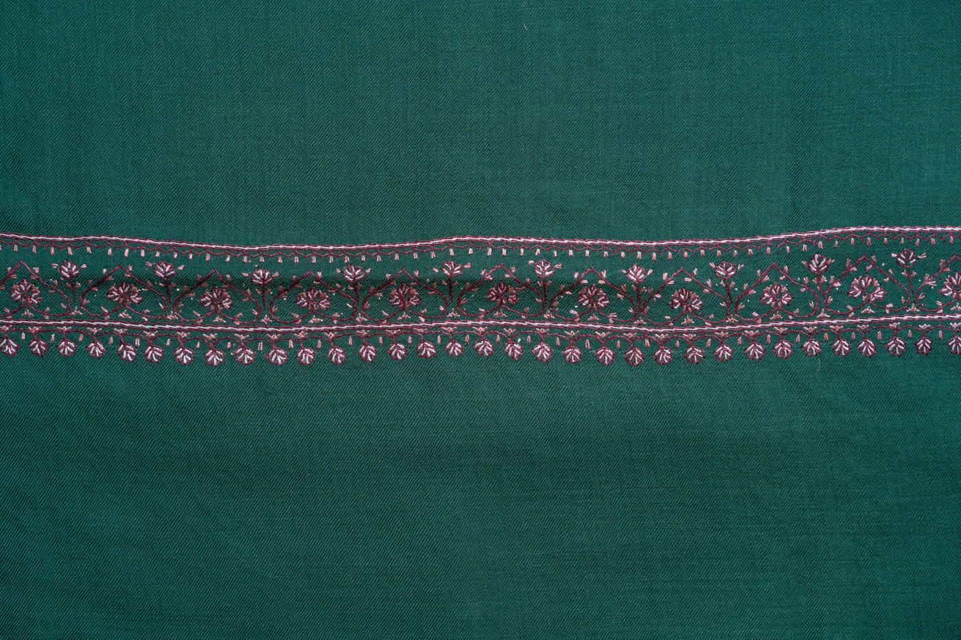 Emerald Bliss: Sozni Hand-Embroidered Merino Wool Shawl