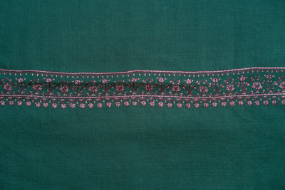 Emerald Bliss: Sozni Hand-Embroidered Merino Wool Shawl