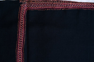 Noir Classic: Hand-Embroidered Sozni Border Merino Wool Shawl