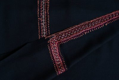 Noir Classic: Hand-Embroidered Sozni Border Merino Wool Shawl