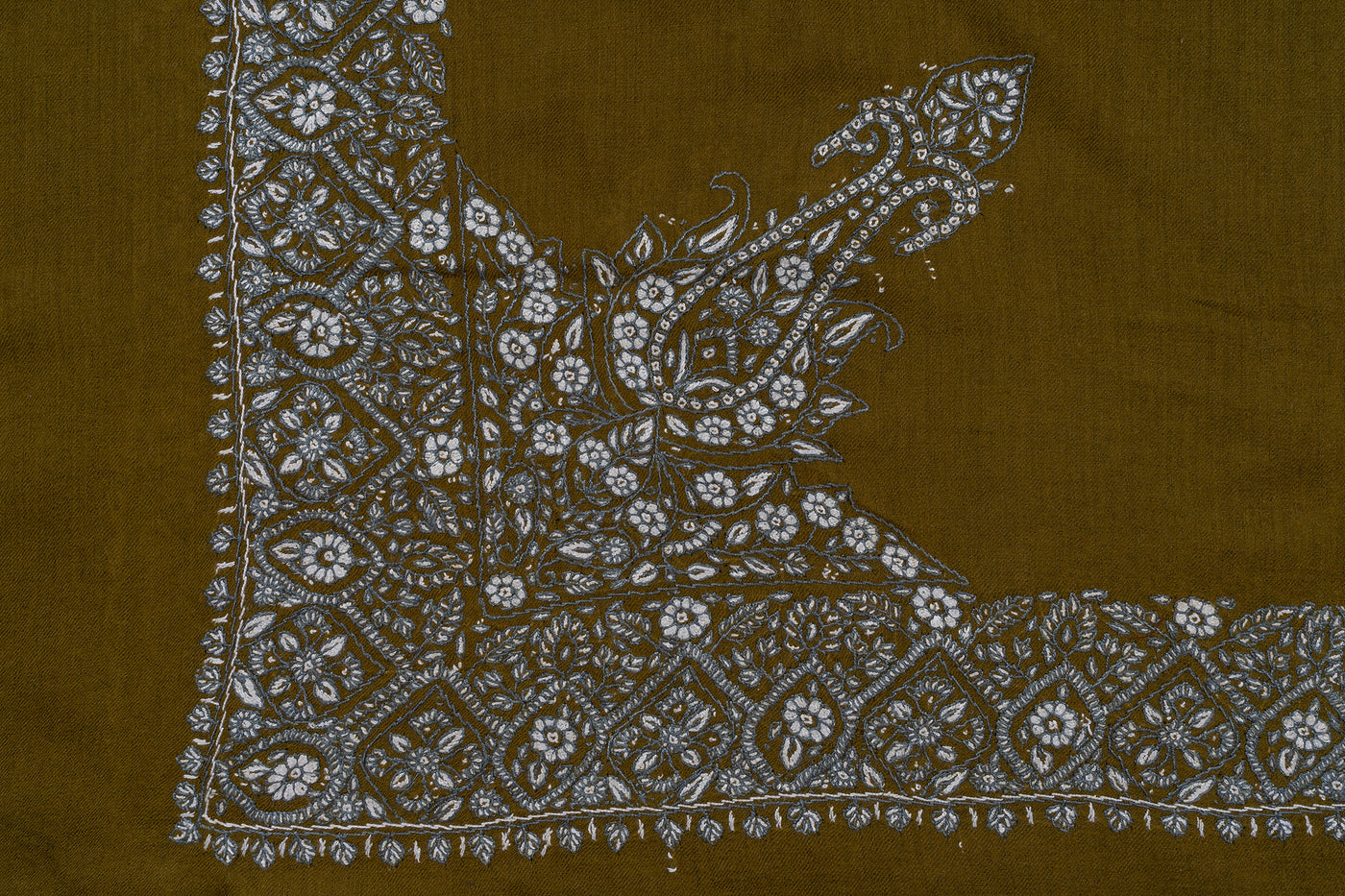 Olive Gold Rumal — Sozni Hand Embroidered