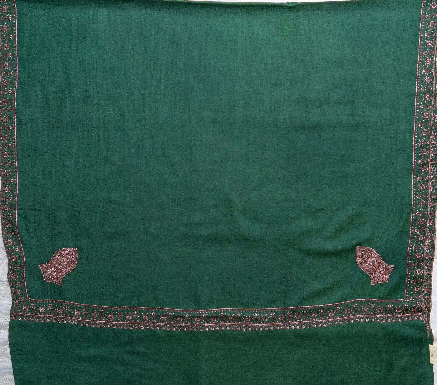 Emerald Bliss: Sozni Hand-Embroidered Merino Wool Shawl