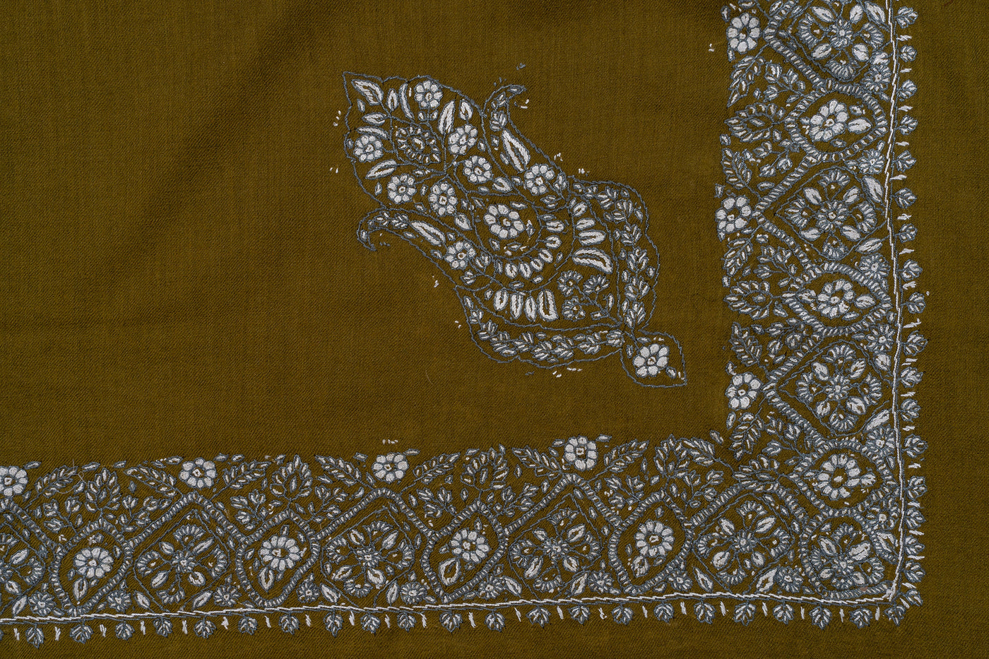 Olive Gold Rumal — Sozni Hand Embroidered