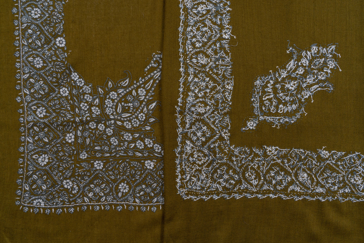Olive Gold Rumal — Sozni Hand Embroidered
