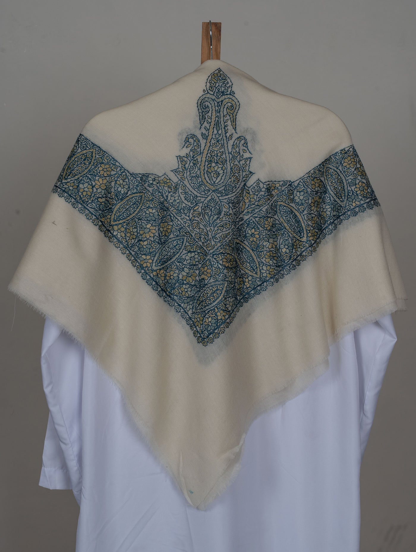 Ivory Teal Rumal — Sozni Hand Embroidered