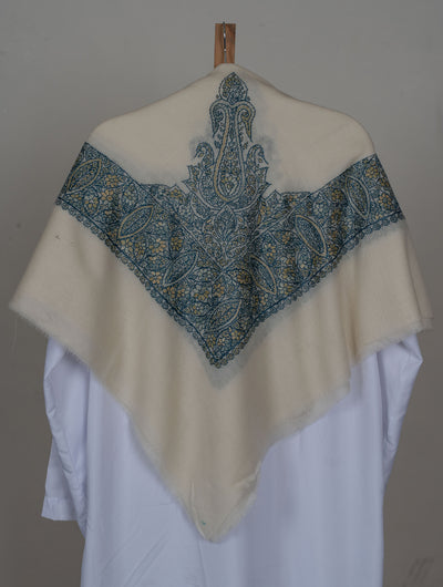Ivory Teal Rumal — Sozni Hand Embroidered