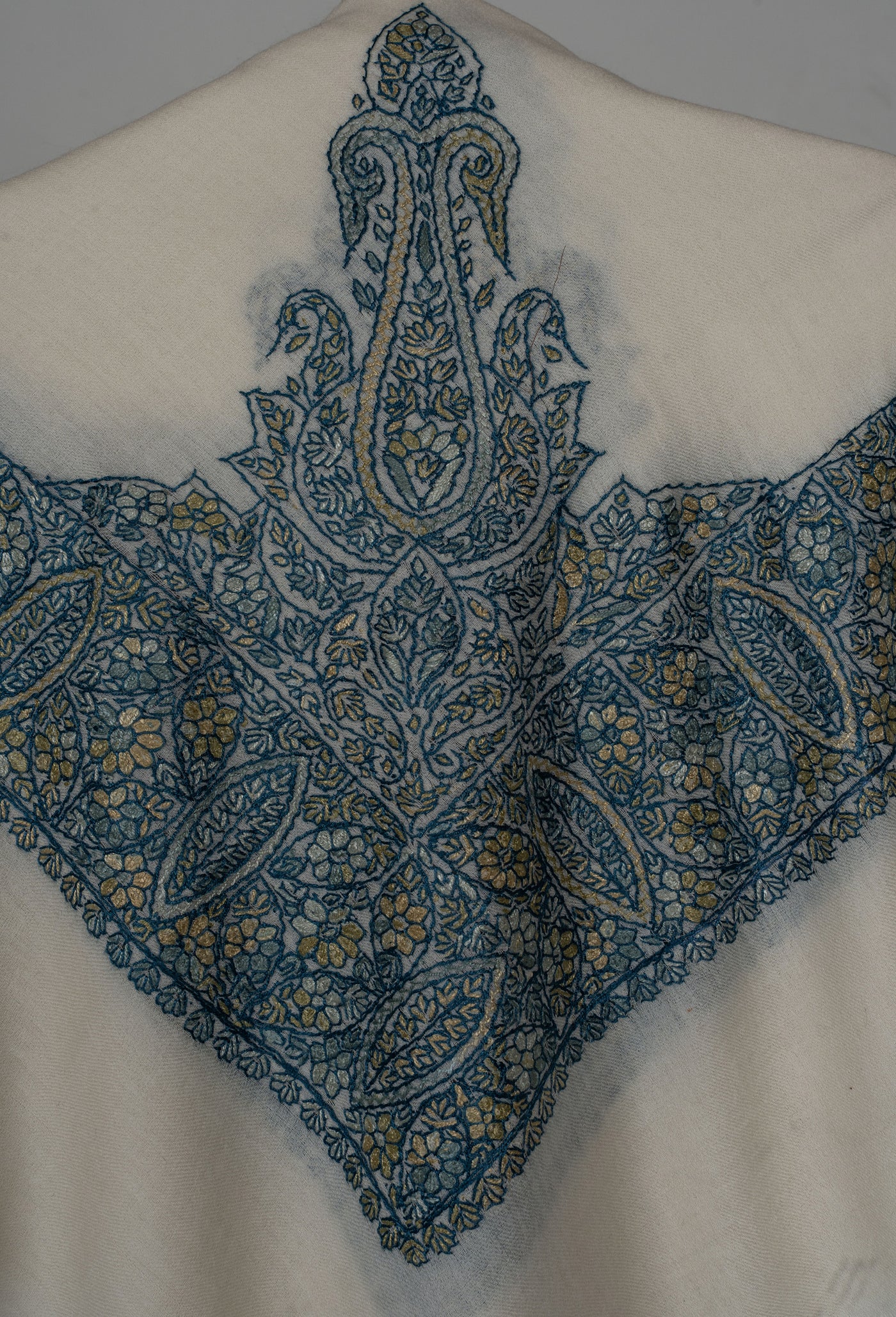 Ivory Teal Rumal — Sozni Hand Embroidered