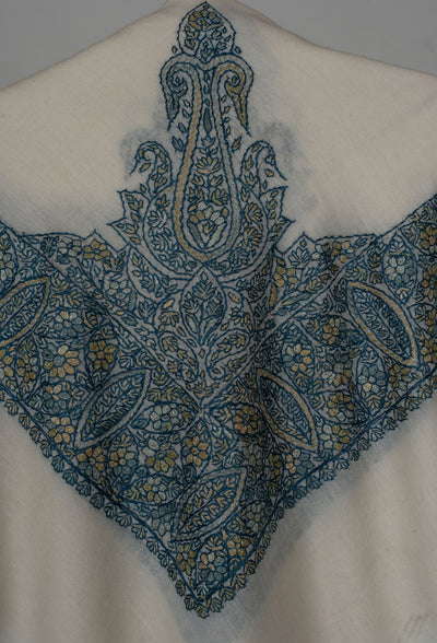 Ivory Teal Rumal — Sozni Hand Embroidered