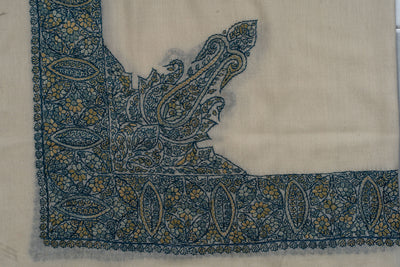 Ivory Teal Rumal — Sozni Hand Embroidered