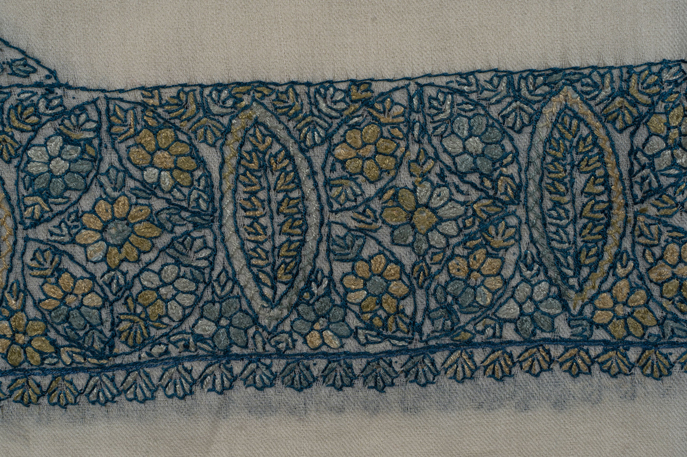 Ivory Teal Rumal — Sozni Hand Embroidered