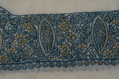 Ivory Teal Rumal — Sozni Hand Embroidered