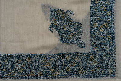 Ivory Teal Rumal — Sozni Hand Embroidered