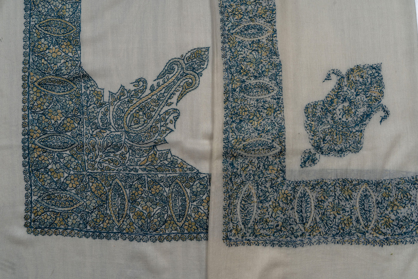 Ivory Teal Rumal — Sozni Hand Embroidered