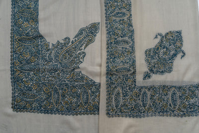 Ivory Teal Rumal — Sozni Hand Embroidered