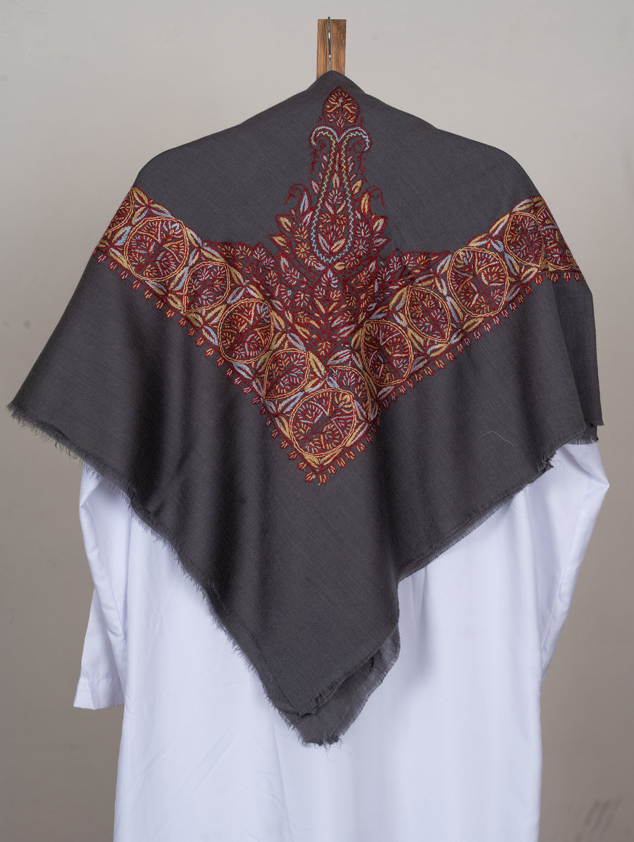 Charcoal Crimson Rumal — Sozni Hand Embroidered