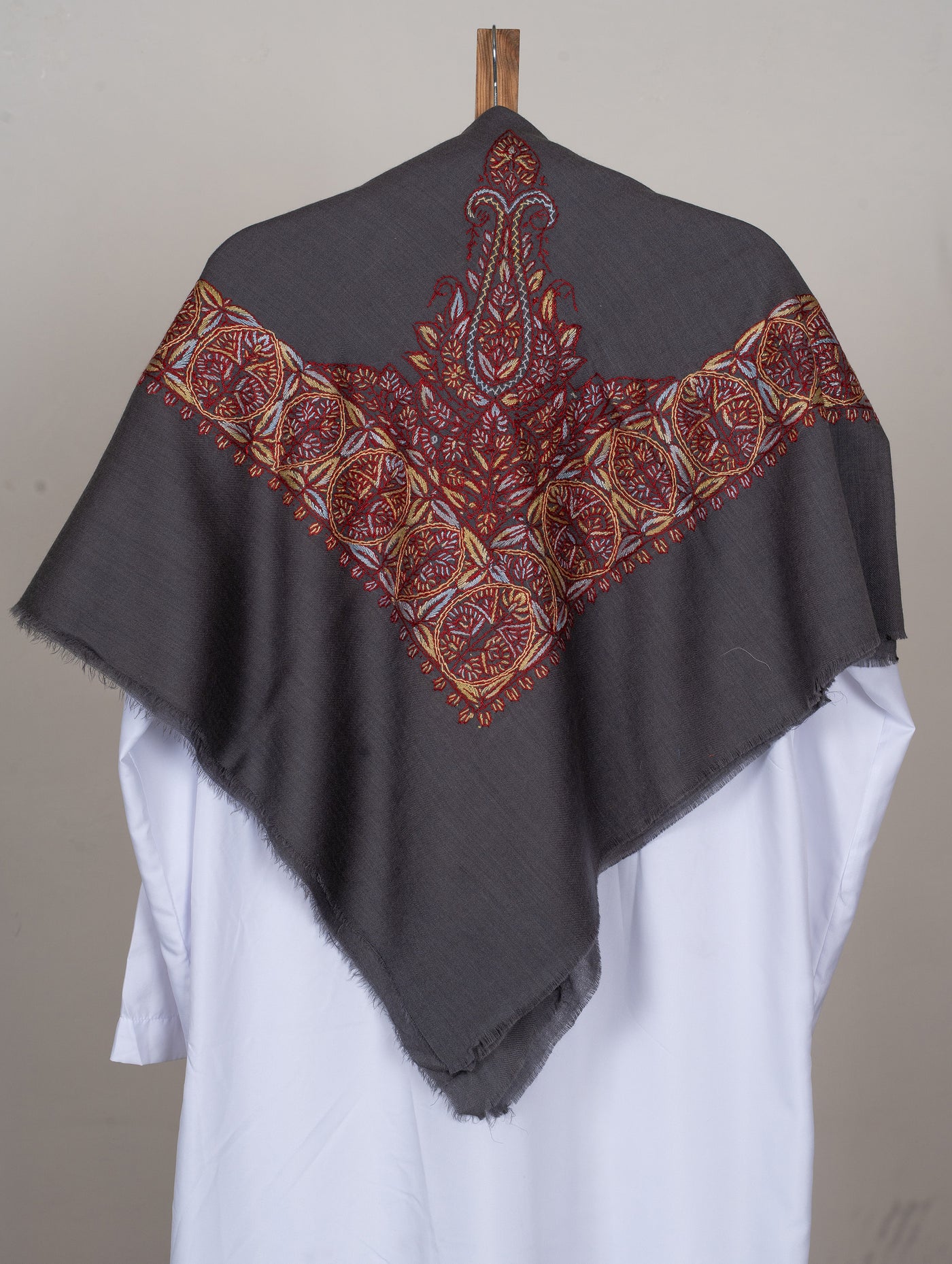 Charcoal Crimson Rumal — Sozni Hand Embroidered