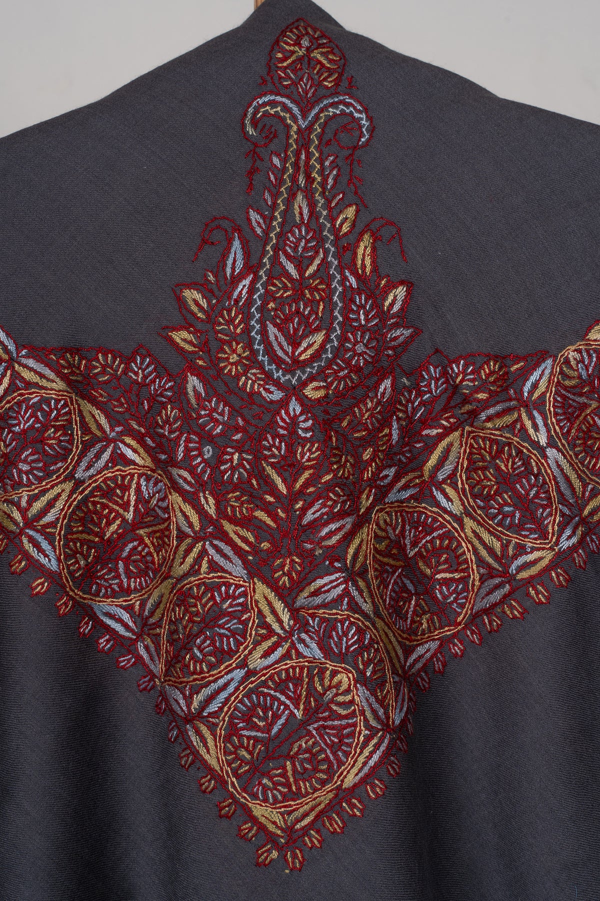 Charcoal Crimson Rumal — Sozni Hand Embroidered