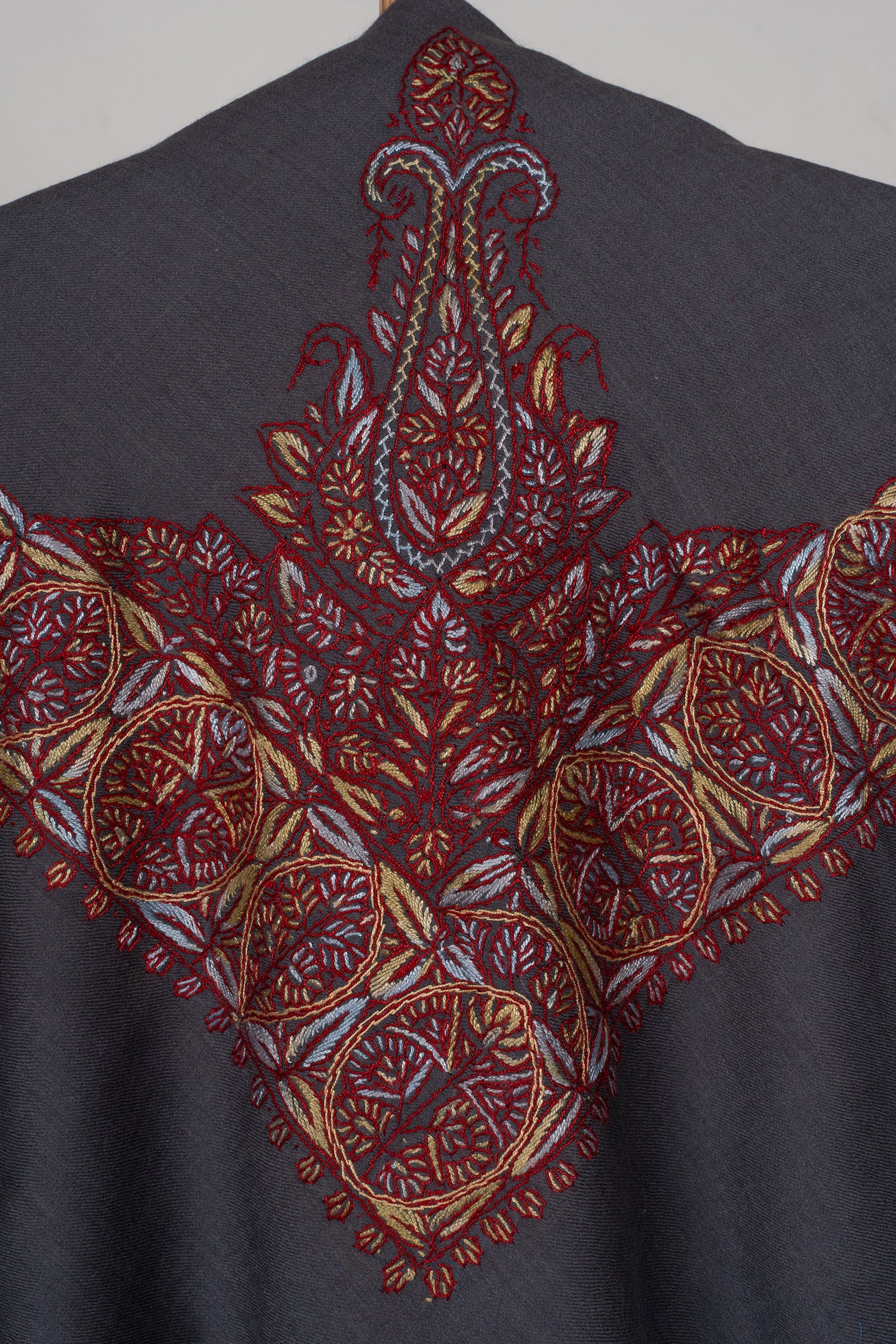 Charcoal Crimson Rumal — Sozni Hand Embroidered