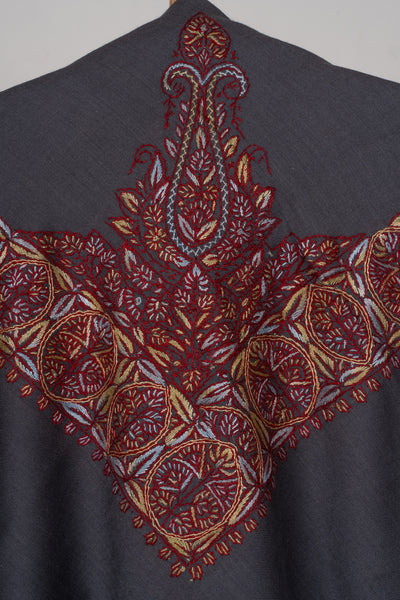 Charcoal Crimson Rumal — Sozni Hand Embroidered